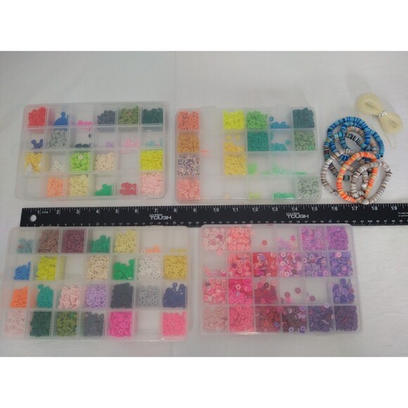Other - Lot of Crafting/Jewelry Heishi Vinyl Beads in cases + 5 Bracelets + bit of Cord